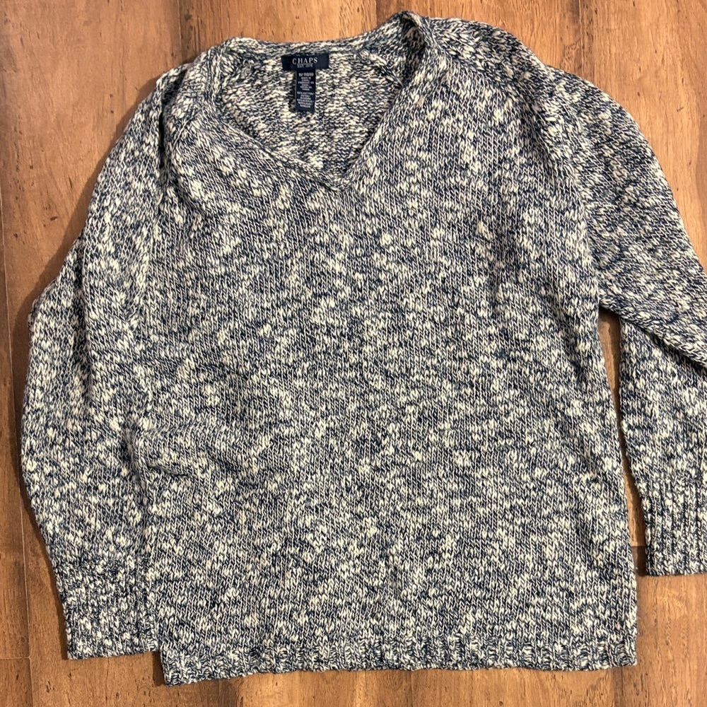Chaps Black and White V-Neck Sweater